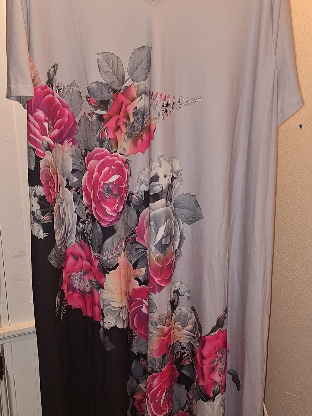 SHEIN Gray Maxi Dress with Pink Floral Print